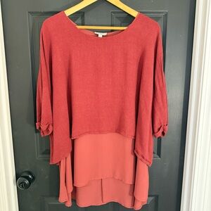 Umgee Womens Tunic Shirt Size Large Orange Rust Layered linen blend
